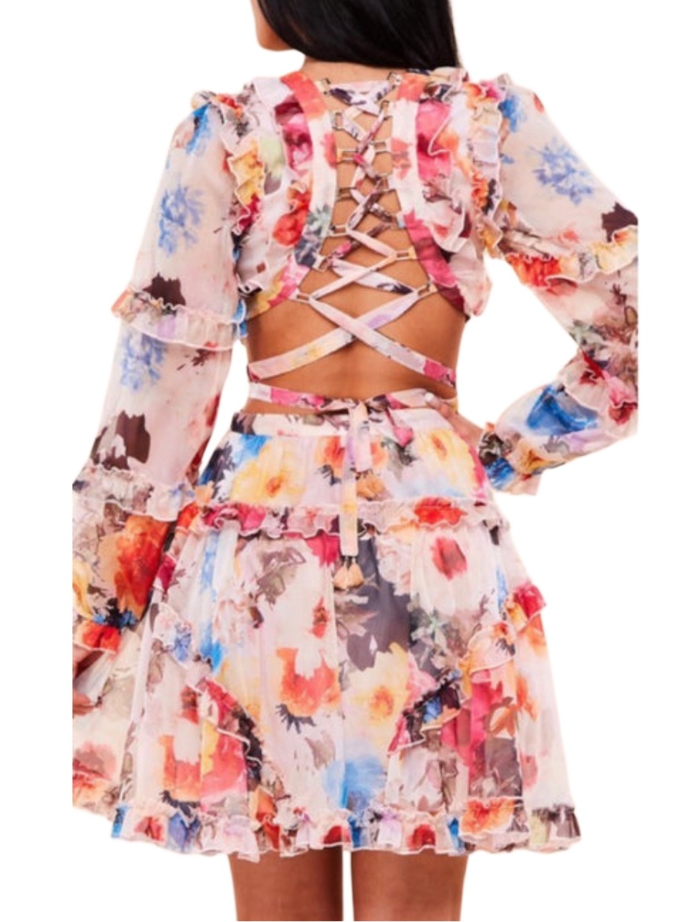 L'ATISTE Multi-Color Floral V-Neck Ruffle Mini Dress - Picture 1 of 5